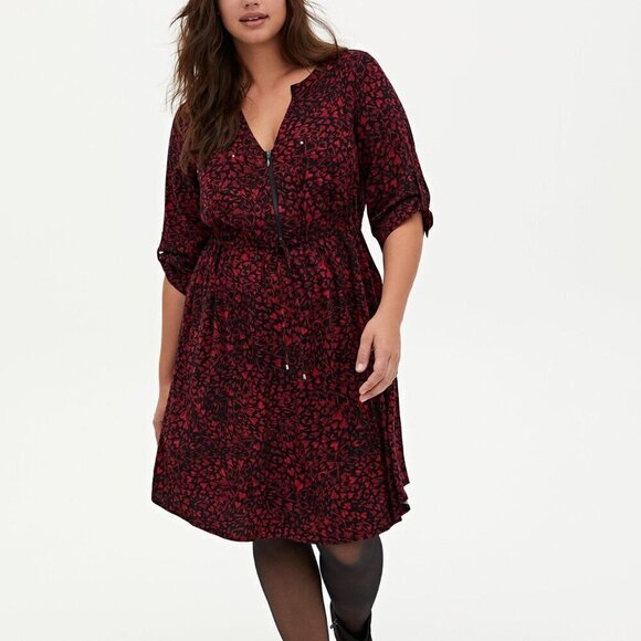 TORRID | Mini Challis Zip-Front Shirt Dress Hearts | Sz. 00/M/10 - Picture 1 of 11